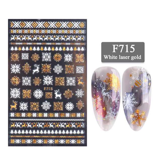 Christmas Nail Art Decoration Stickers Sparkly Gold White Colorful Glitter Geometry Snowflake Winter Slider Nail Foils1pcs