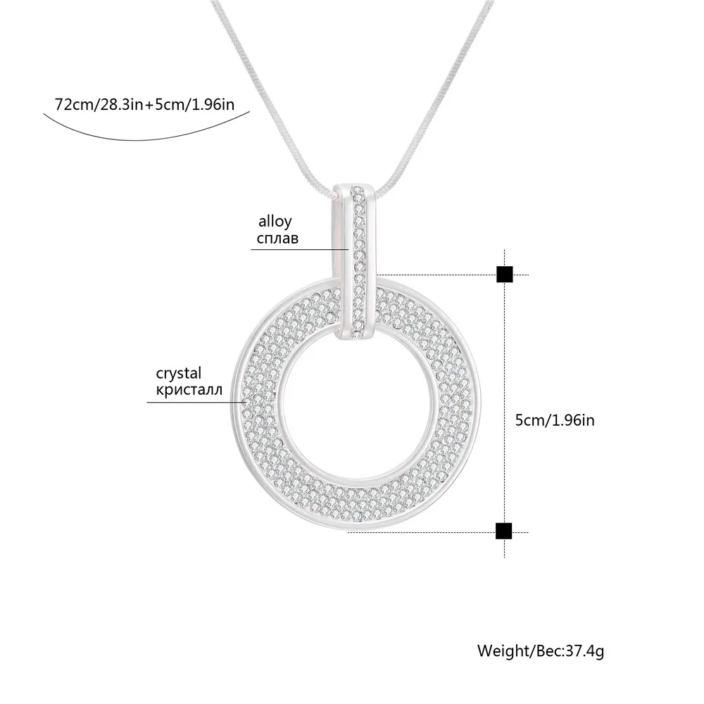 Новое большое круглое геометрическое ожерелье с круглым кулоном 3 цвета полная CZ длинная цепочка, со стразами для Mujer ювелирные изделия вечерние подарок дропшиппинг