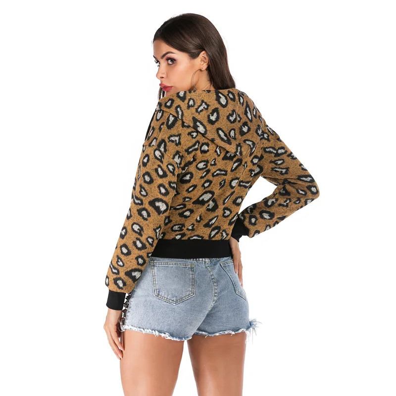 2020 Jacket Woman Jerseys  Zipper Long Sleeve Casual Versatile Leopard Print Hooded Short Jacket Autumn Clip Women's Jacket