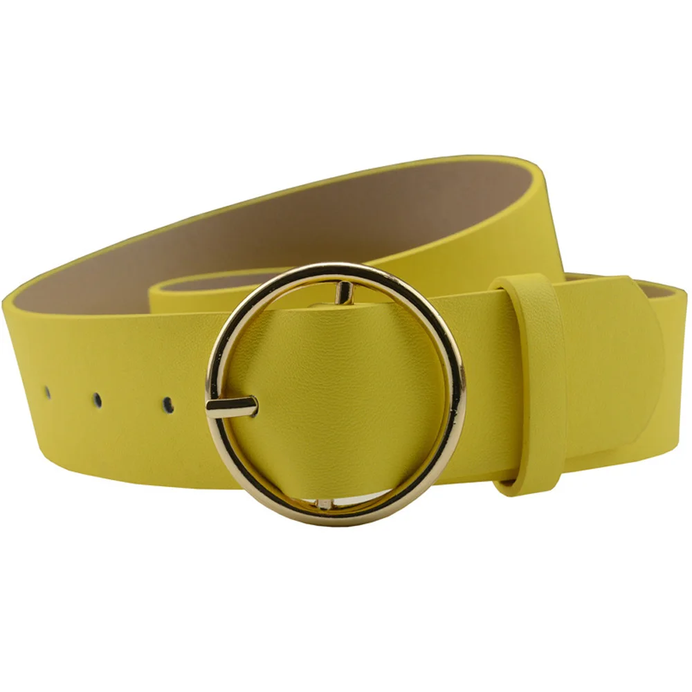 Yellow-3.6cm Женские повседневные стильные джинсы пояс декор женские Золотые круглые пряжки ремень HGBLT0370 - Цвет: Yellow-3.6cm