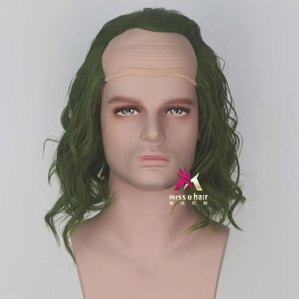 Мисс у волос Синтетический Джокер Короткие вьющиеся зеленые волосы косплей парики для вечеринок на Хэллоуин