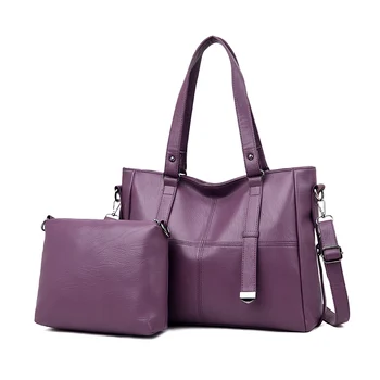 

2Pcs Women's Shoulder Bag Set Casual Simple Solid Color Large Capacity Bags Set