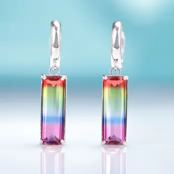 

MAIKALE New Fashion Square Gradient Color Zirconia Drop Earrings Tourmaline Glass Dangle Earrings for Women Jewelry Gifts