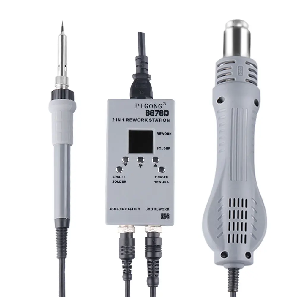 EU220V US110V 8878D двойная цифровая 2 в 1 SMD паяльная станция воздуходувка горячего