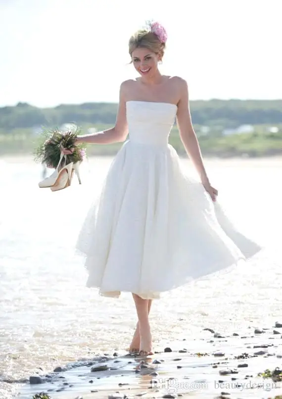 

2018 Romantic Short A Line Summer Beach Bridal Gown short lace party prom gown bridal gown cheap bridesmaid dresses