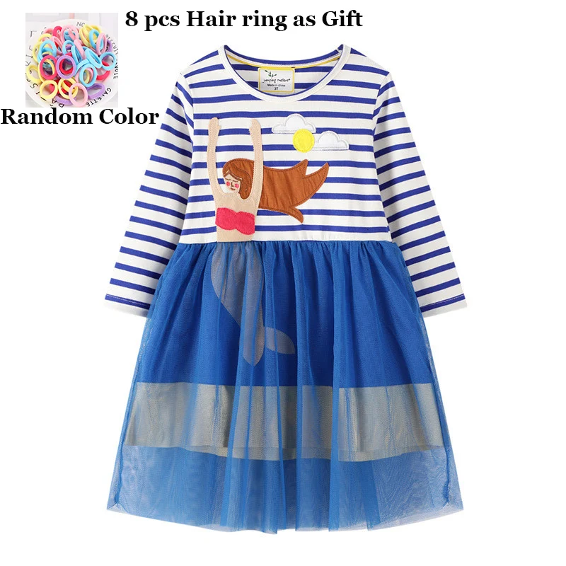 

Jumping Meters New Arrival Applique Mesh Princess Dress for Autumn Spring Baby Cotton Clothes Fashion Kids Party Dresses