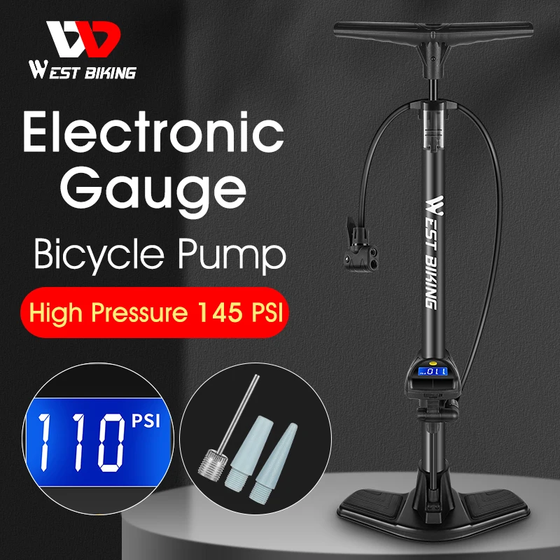 

WEST BIKING Bike Floor Pump With Accurate Electronic Barometer Gauge Cycling Accessories Presta Schrader MTB Road Bicycle Pump