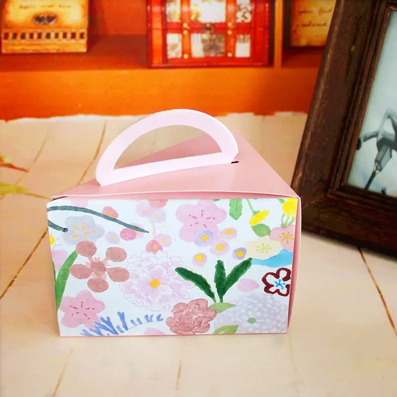 

New packaging 10pcs 15x10x11cm pink flower style sweet wedding Cake box triangular mousse box cake cut into pieces packaging box