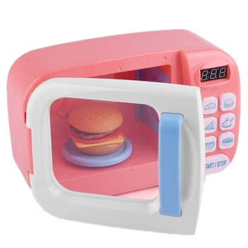 

Children Pretend Play Toys Electric Home Appliances Simulation Microwave Oven with Light Rotate Playset for Kids