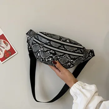 

new fanny pack fashion snake pattern women's waist bag PU leather portable travel chest bag purse