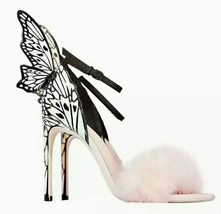 

Summer new color embroidered butterfly wings high heel sandals ankle buckle wild banquet sandals