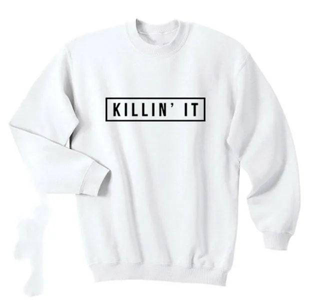 Killin' It свитер с принтом для женщин футболка Молодежный хипстер Длинные рукава Crewneck Пуловеры tumblr Повседневная Эстетическая уличная Толстовка - Цвет: Белый