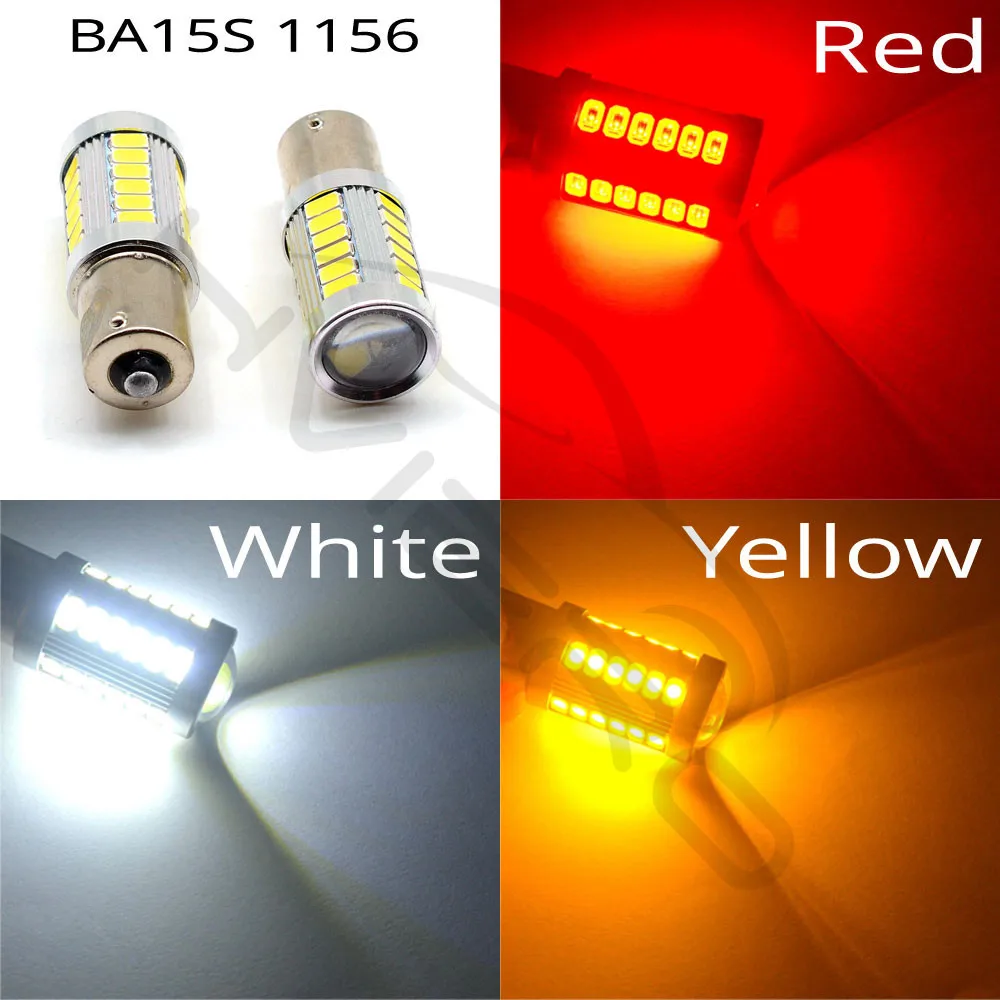 Hviero White Red Yellow 1156 Ba15s 1157 BAY15D P21 5W 33SMD 5630 5730 LED Car Brake Lights Tail Lamps Turn Signal Auto Rear Reverse Bulbs DRL