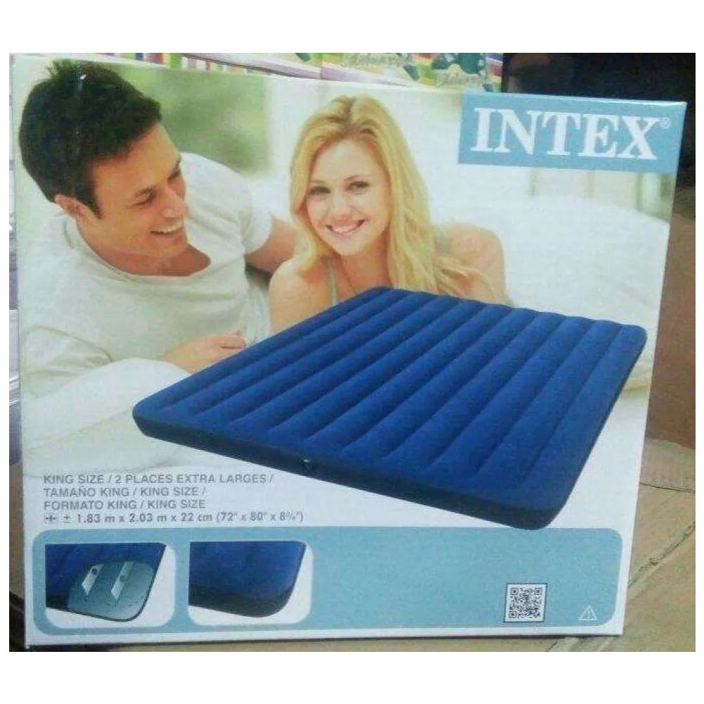 Матрас двуспальный надувной Intex Classic Downy King, 203x183x22 см