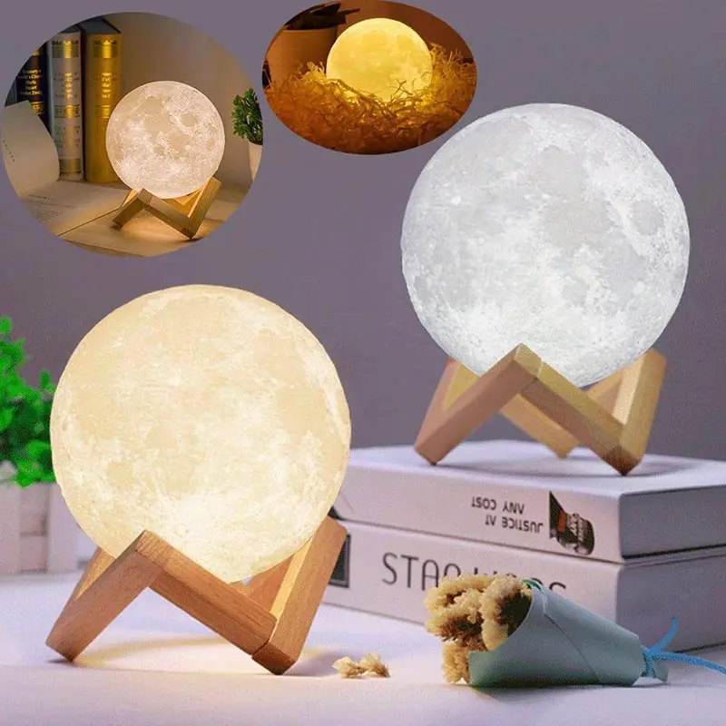 

Lampada 3D Print Rechargeable Moon Lamps LED Night Light Creative 16 Colors Touch Switch Moon Light For Bedroom Decoration Gift