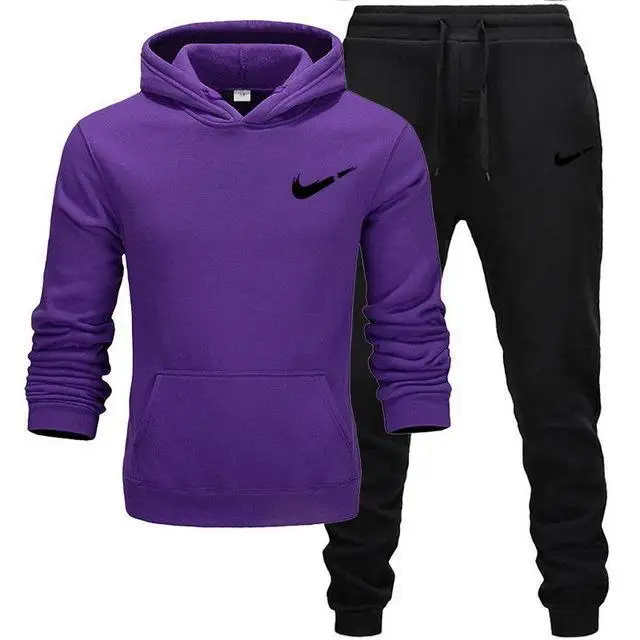 purple and black-H Спортивный костюм для мужчин, 2 комплекта, новая модная куртка, Мужская Спортивная Толстовка, Весенняя и осенняя брендовая мужская толстовка с капюшоном, спортивные штаны - Цвет: purple and black-H
