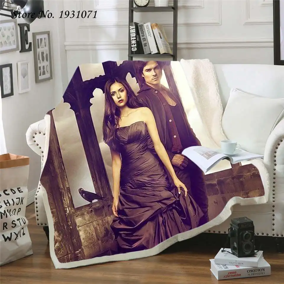 3D Print The Vampire Diaries Sherpa Blanket Sofa Couch Quilt Cover throw blanket
