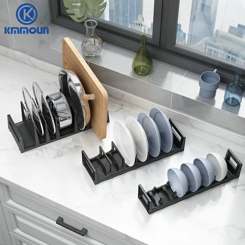 Black Kitchen Storage Shelf Bowl Dish Rack Chopping Board Lid Rack 2 Size Deck Mounted Tableware Storage