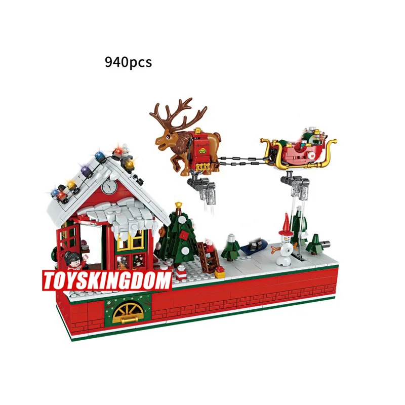 

2020 Mechanics fly Christmas party Santa Claus Elk sledger technics building block with light figures bricks toys for xmas Gifts