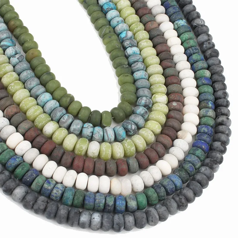 

5x8mm Natural Matte Forst Agates Jades lapis lazuli Red Stone Beads Round Rondelle Loose Beads For Jewelry Making DIY Bracelets