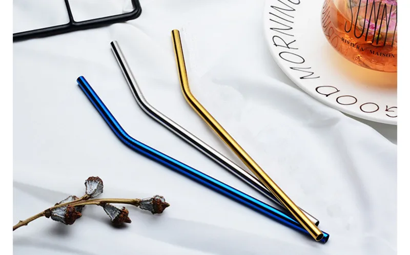 304 Stainless Steel Creative Color Straw Metal Thread Environmentally Friendly Pearl Milk Tea Elbow Straw