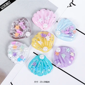 

QIBU 10pcs Flat Back Planar Resin Shell Crafts Pearl Star Handcraft Resin Decoration For Bow Maker DIY Hair bow Accessories