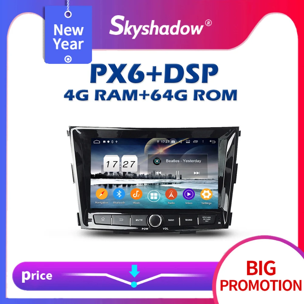 Автомобильный DVD-плеер 720P DSP Android 11 0 4 Гб + 64 ГБ PX6 Wi-Fi IPS Bluetooth 5 RDS радио GPS Google для SsangYong