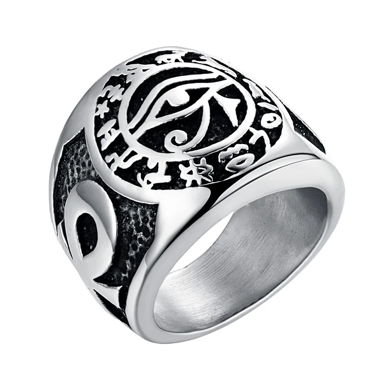 Мужское кольцо из египетского глаза Хоруса, кольцо из нержавеющей стали с крестом жизни, кольца с надписью Ankh, Винтажные Ювелирные изделия для мужчин, размер США 7-14
