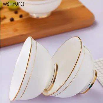 

4.5 inch Chinese rice bowl bone china tableware bowl European simple household soup bowl high-foot salad bowl food container