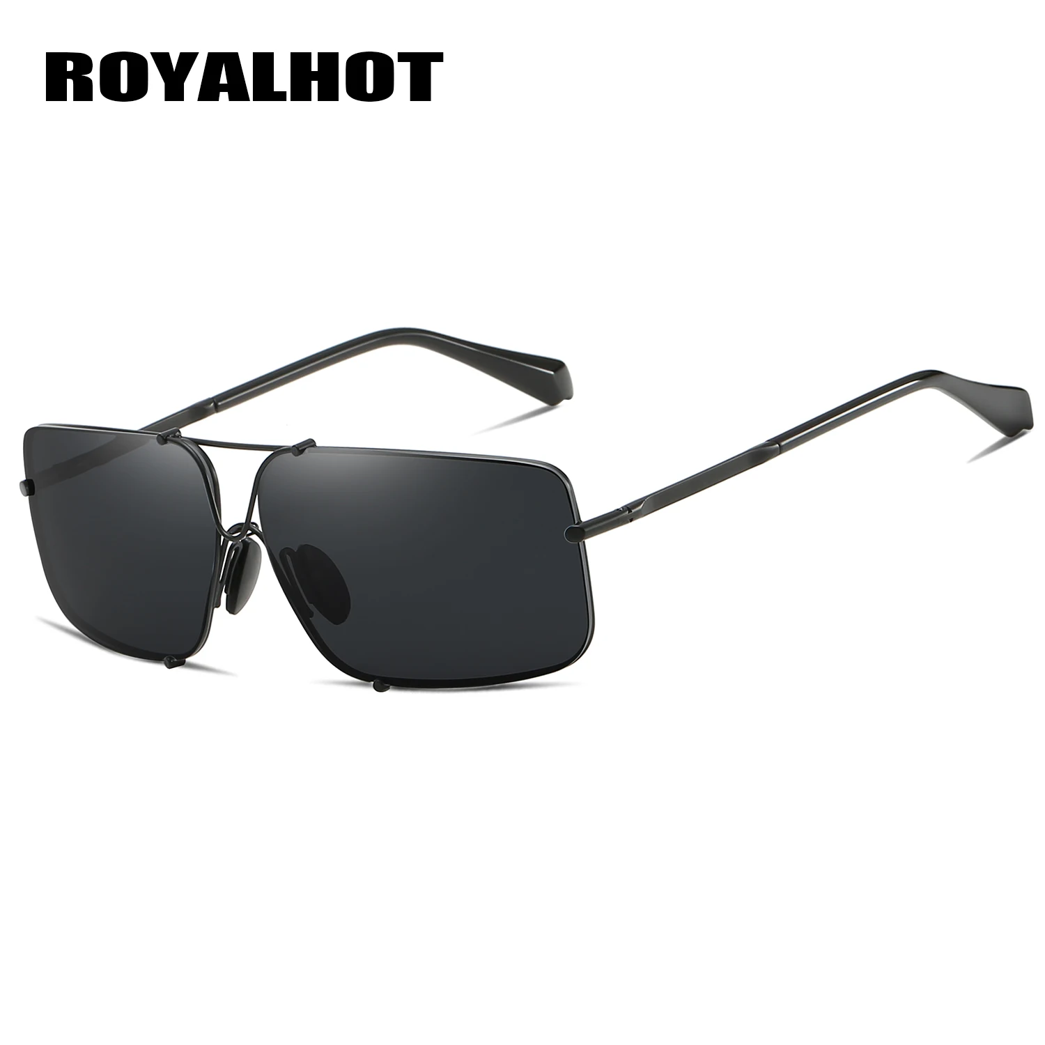 RoyalHot, мужские, женские, поляризационные, сплав, Прямоугольная оправа, солнцезащитные очки, для вождения, солнцезащитные очки, оттенки, Oculos masculino, мужские, 90096 - Цвет линз: Black Grey