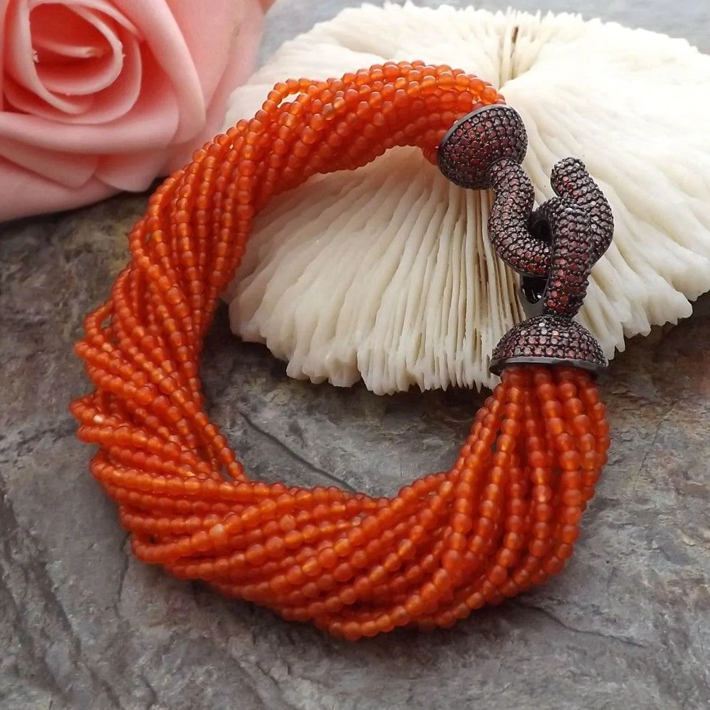 GE062310 8" 20 Strands Orange Stone Bracelet CZ Clasp