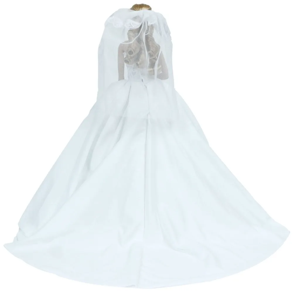 Высокое качество принцесса свадебное платье длинная белая кружевная юбка с вуалью Одежда для куклы Барби аксессуары кукольный домик игрушка