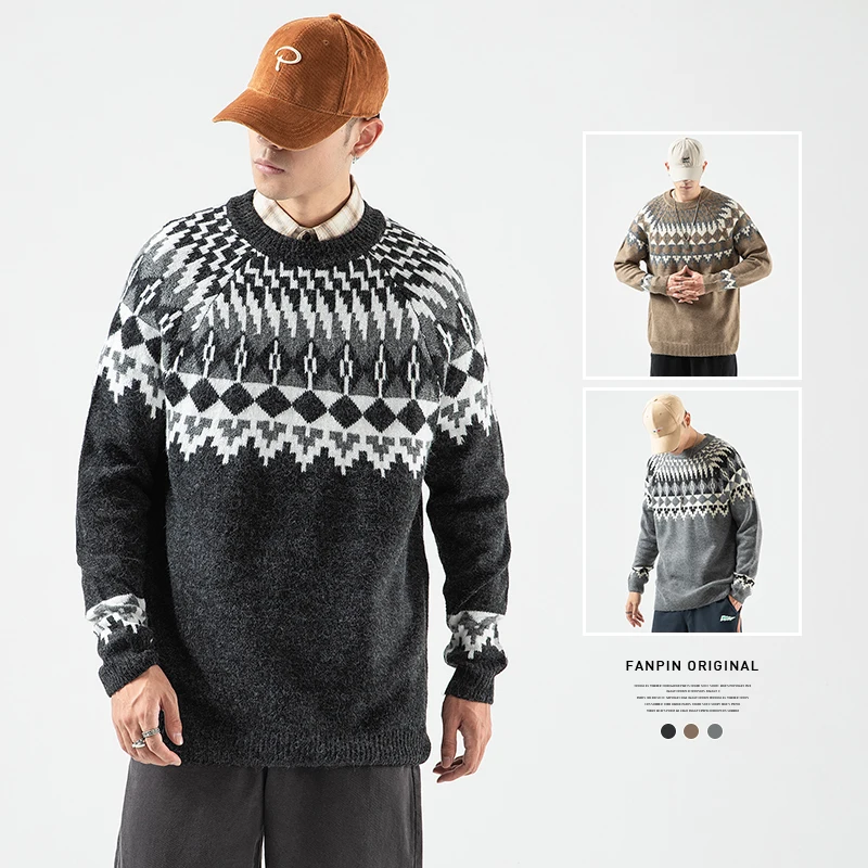 

2021 fall new style Japanese shadowless wall plus size round neck casual pullover sweater men