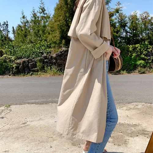 khaki Свободные длинные трендовые простые корейские стильные женские кардиганы ветровки высокого качества женские зимние пальто Дешевые Новые Элегантные женские пальто - Цвет: khaki