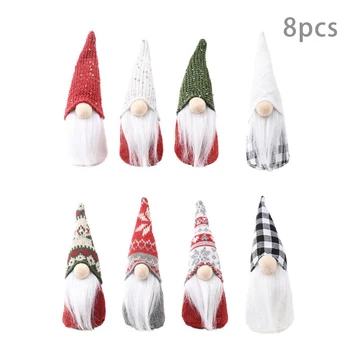 

8Pack Gnome Christmas Ornaments Handmade Pom Pom Gnomes Ornaments Plush Santa Elf Home Table Fireplace Decor
