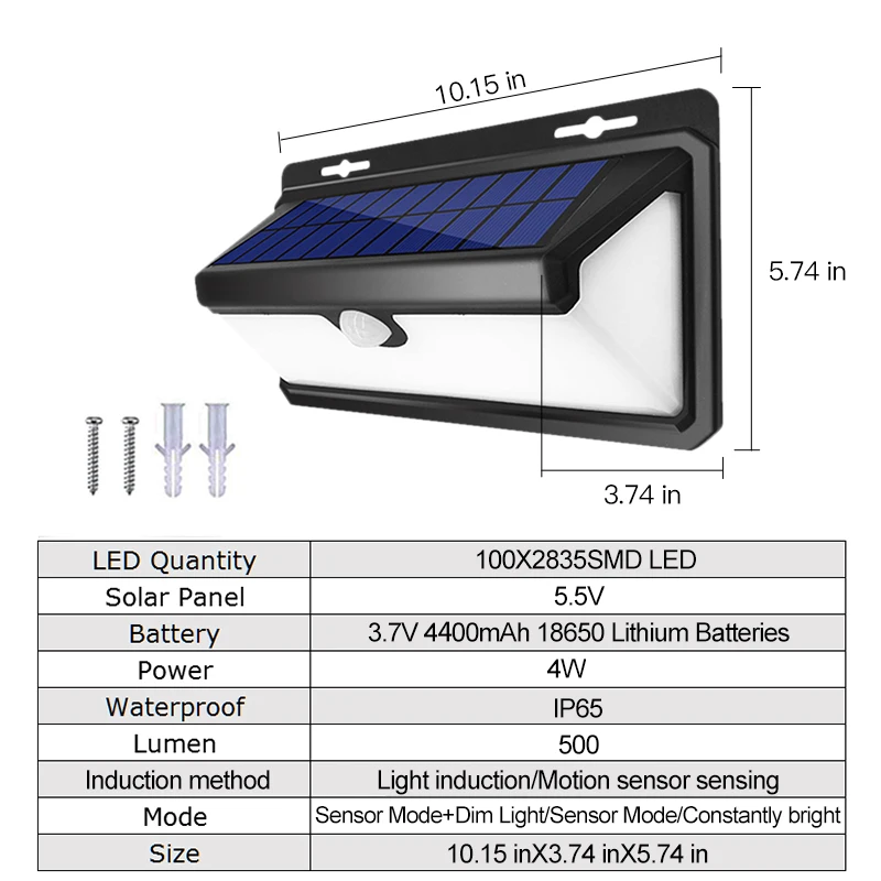 100 высокояркий светодиодный 500LM водонепроницаемый датчик движения PIR на солнечной батарее настенный светильник, 3 режима безопасного солнечного садового светильник s