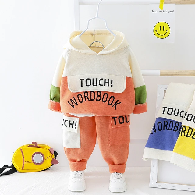 Spring Autumn Children Cotton Clothing Suit Baby Boys Girls Clothes Kids Sport Hoodies Pants 2Pcs/Sets Fahion Toddler Tracksuits BO TOUCH F Orange