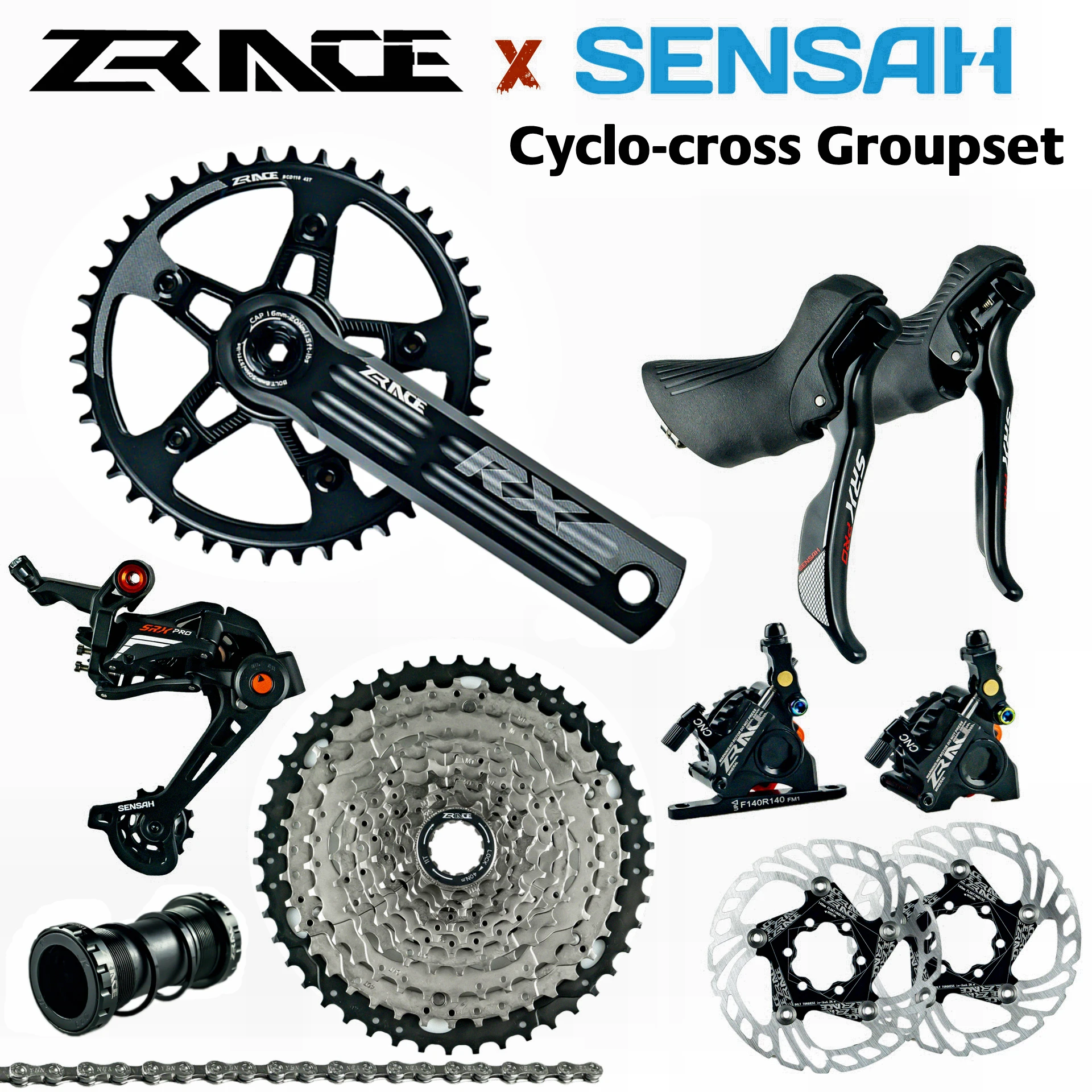 SENSAH SRX PRO 1x11 Speed, 11s Road Groupset, R/L Shifter + Rear  Derailleurs + ZRACE Chainset Brake, Gravel-bikes Cyclo-Cross