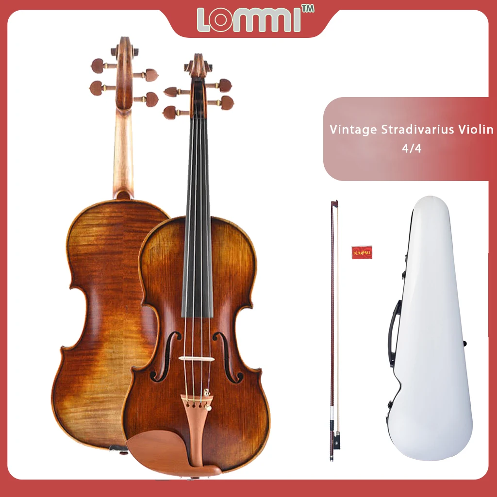 

LOMMI Pro Master Maestro Antonio Stradivari 1716 Copy Handmade Antique 4/4 Violin Concert Fiddle Full Size Violin Fiddle Kit SET