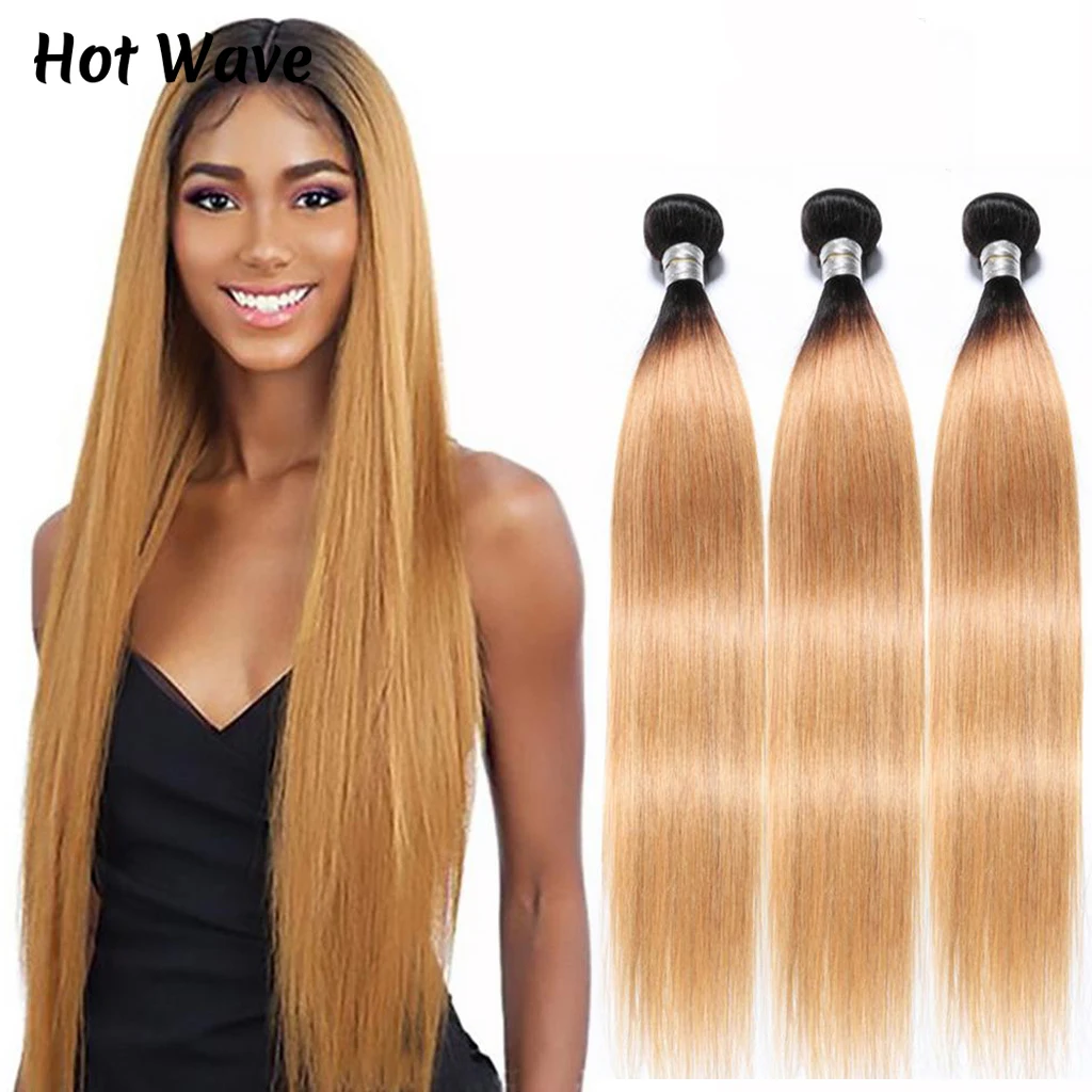 Hot Wave Ombre 1B 27 Human Hair Brazilian Straight Hair Bundles 100% Natural Human Hair Bundles Double Wefts Hair Extensions