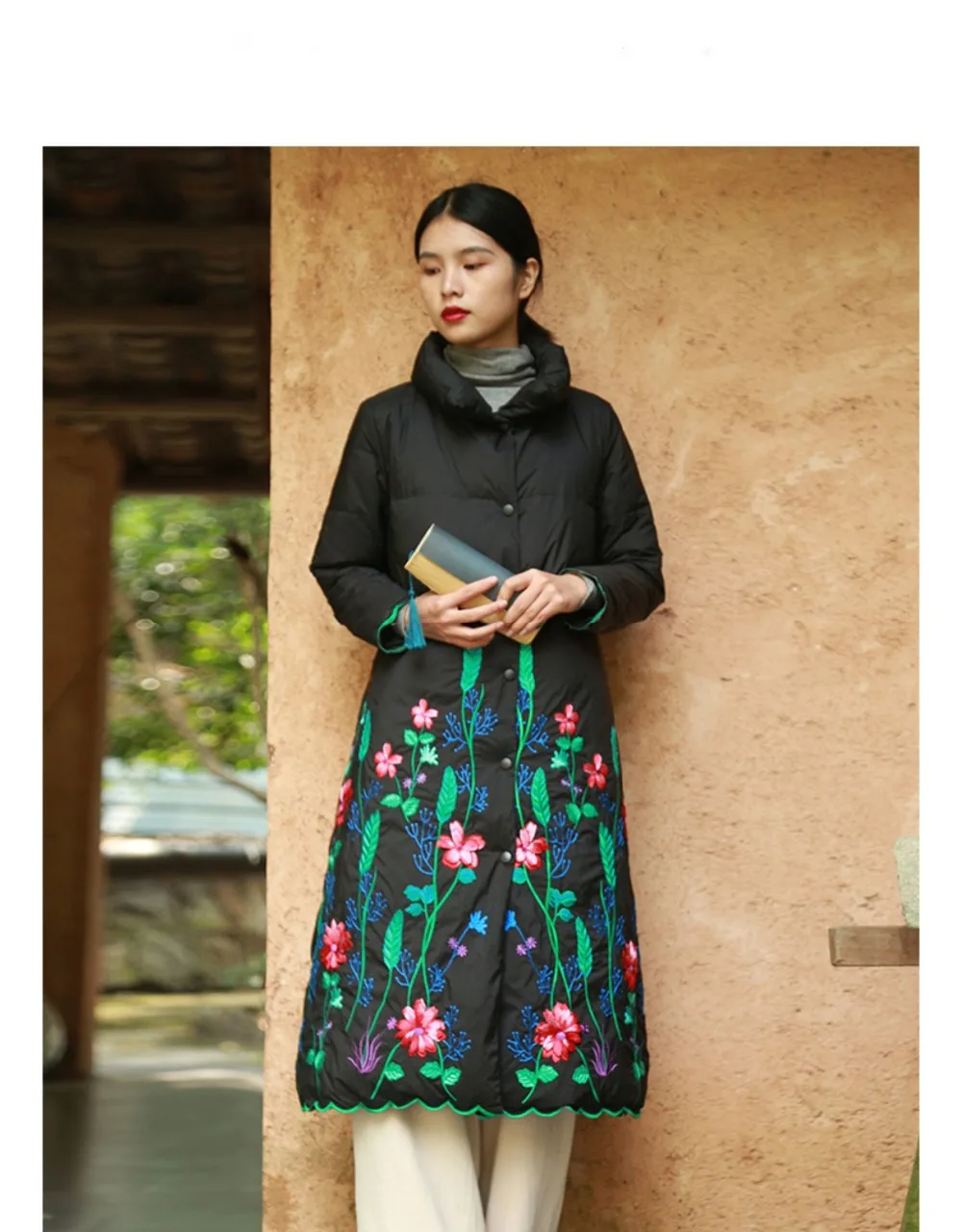 LZJN Women's Winter long Down Coat Jacket Embroidery Ultra Light Warm White Duck Down Coat Female Outerwear Parka Пуховик (19)