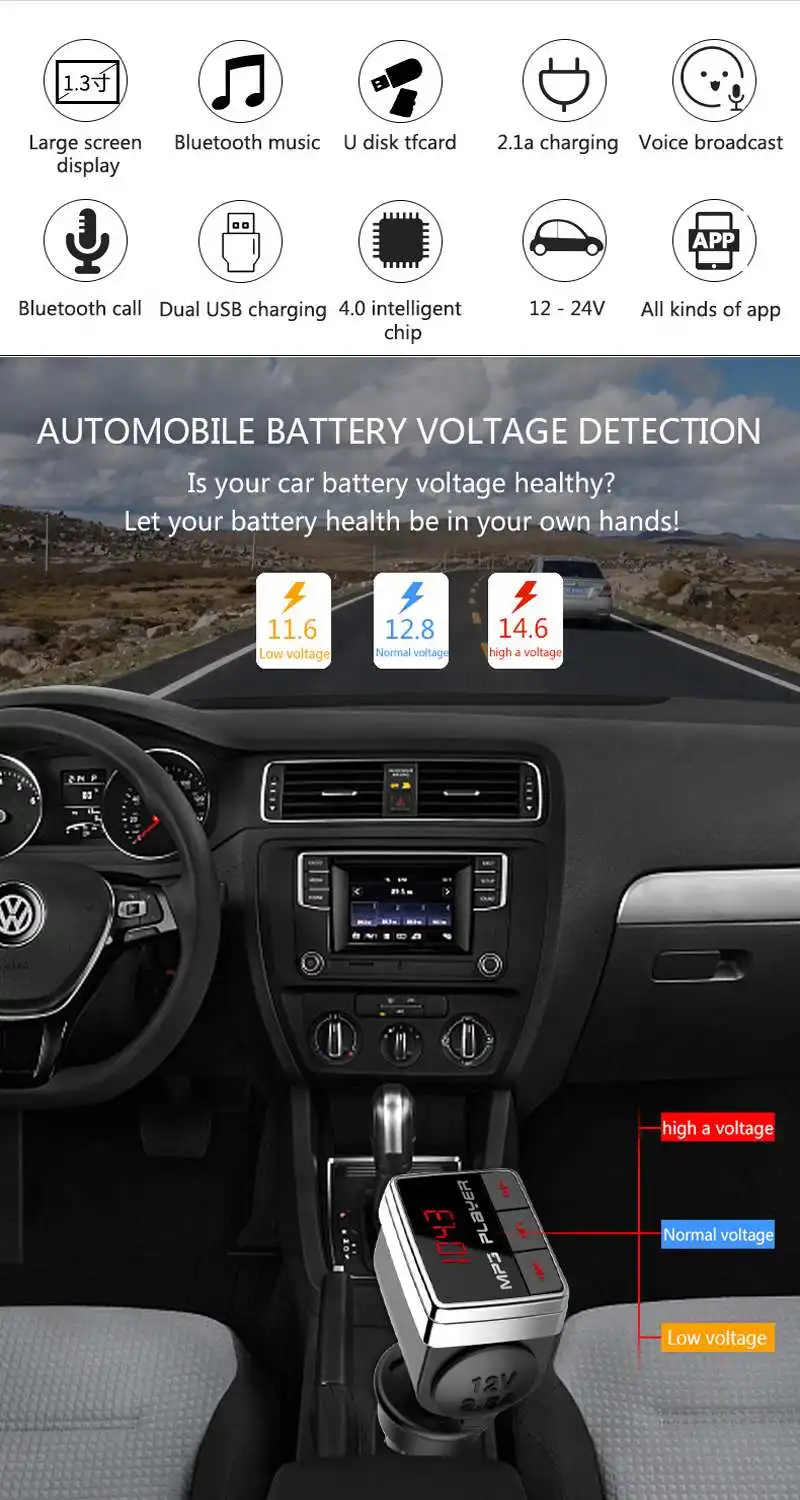 Интеллектуальное автомобильное зарядное устройство 12 В, bluetooth 4,0, быстрое зарядное устройство, MP3, вращение на 360 градусов, fm-передатчик, Автомобильный MP3-плеер, двойное зарядное устройство USB для мобильного телефона