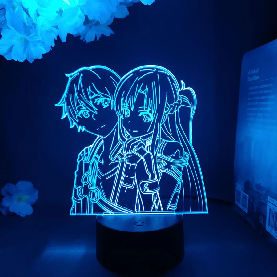 3D ночник Kirito and Asuna милое украшение комнаты манга меч искусство онлайн фигурка