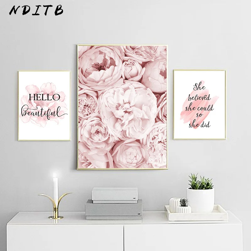 Fasion Girl Flower Wall Art Canvas Poster Motivational Quotes Print Nordic Style 