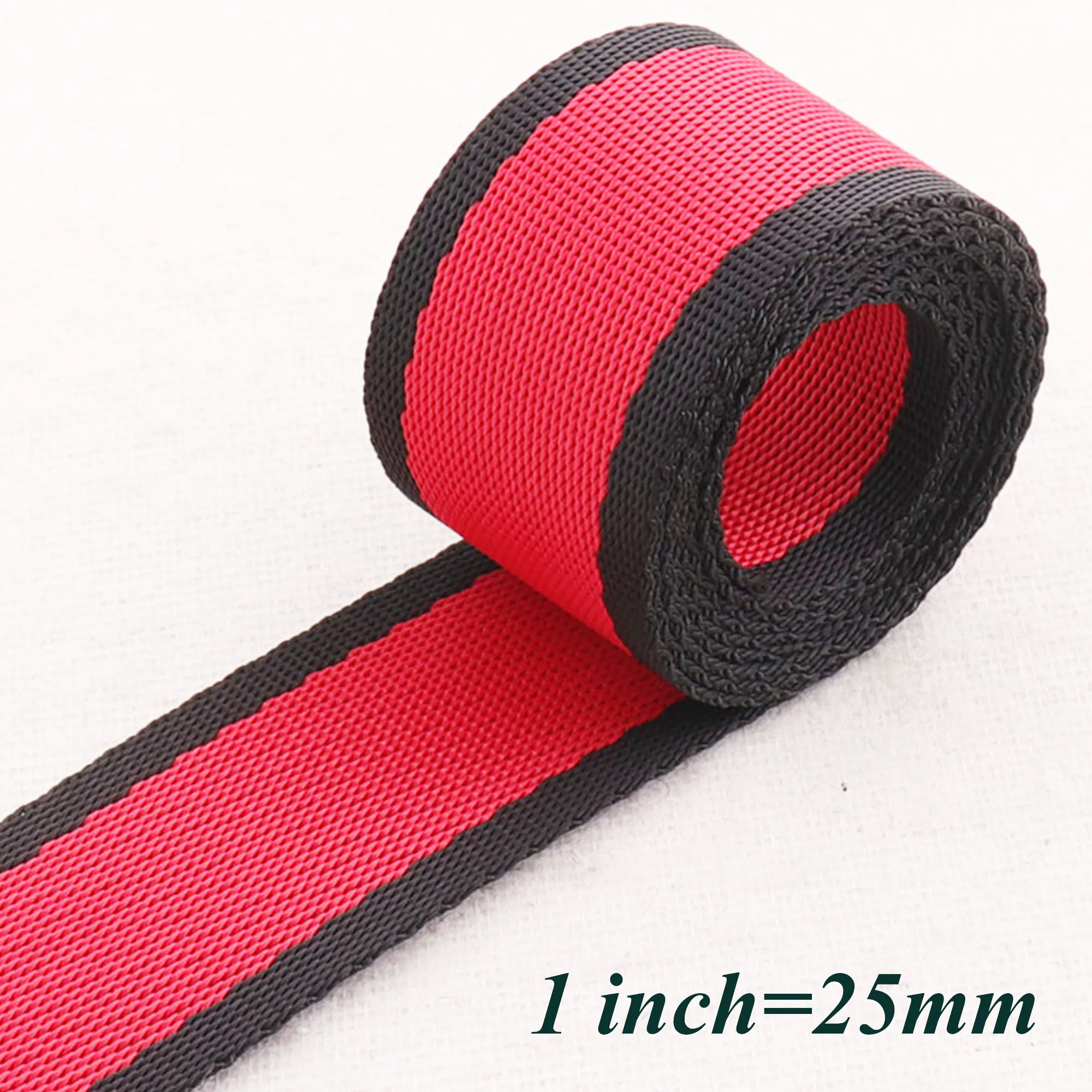 1"(25mm) Red Smooth Striped bing Ribbon Black Edge Bag Purse Straps