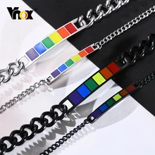 Vnox Rainbow Color LGBTQ Pride Bracelets for Women Men Jewelry, Stainless Steel Rainbow Pride Parade Wristband Accessory