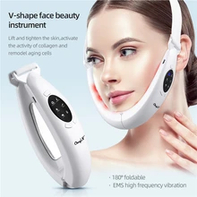

CkeyiN V Face Lifting Belt LED Light Skin Rejuvenation Massager Cordless Cheek Slimming Belt Double Chin Remover EMS Anti Winkle