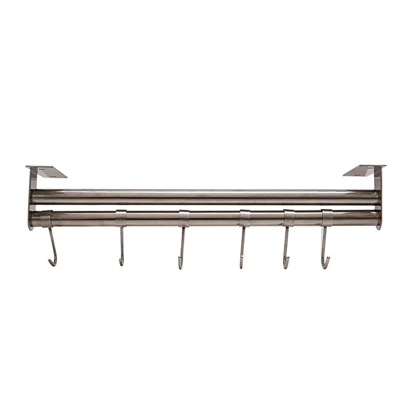 

Wall Mounted Kitchen Cooking Utensil Holder Rack Hanging Rail Shelf with 6 Adjustable Hooks, Stainless Steel (40cm)