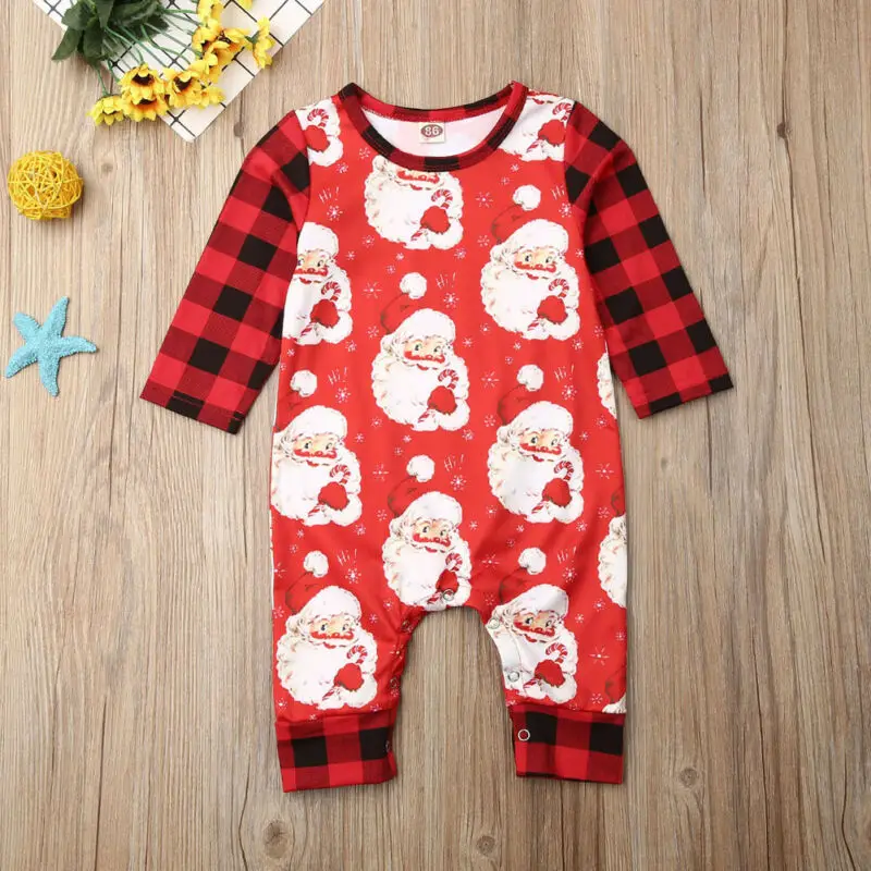 Детский комбинезон для маленьких мальчиков и девочек от 0 до 24 месяцев, Рождественский комбинезон с длинными рукавами с Санта-Клаусом, комбинезон, одежда