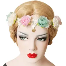 Женская свадебная винтажная вязаная Кружевная повязка на голову Корона карамельного цвета цветок Венок цепочка эластичная резинка Свадебный стильный головной убор